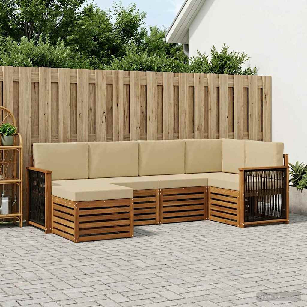 vidaXL Ecksofa Set 5 pcs Natur Massives Akazienholz und Polyester