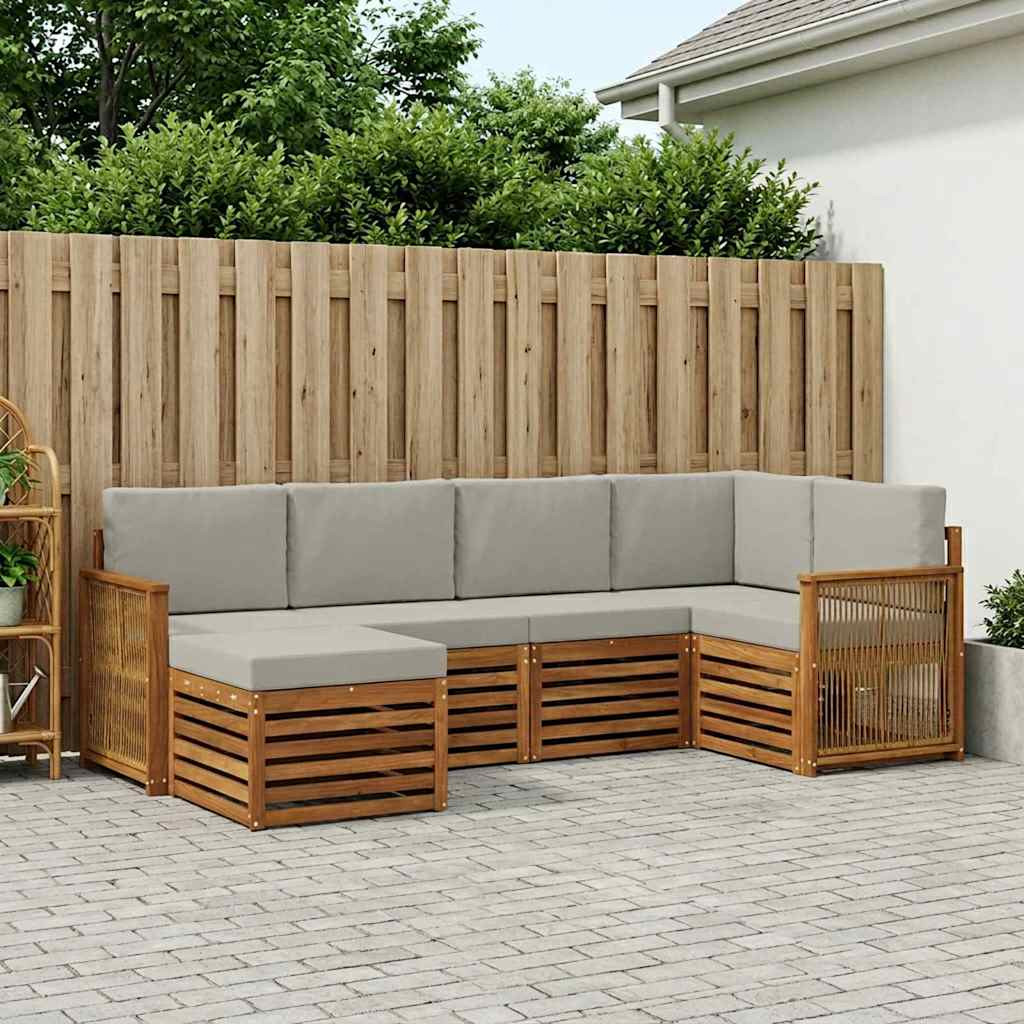 vidaXL Ecksofa Set mit Kissen 5 pcs Natürlich und Hellgrau