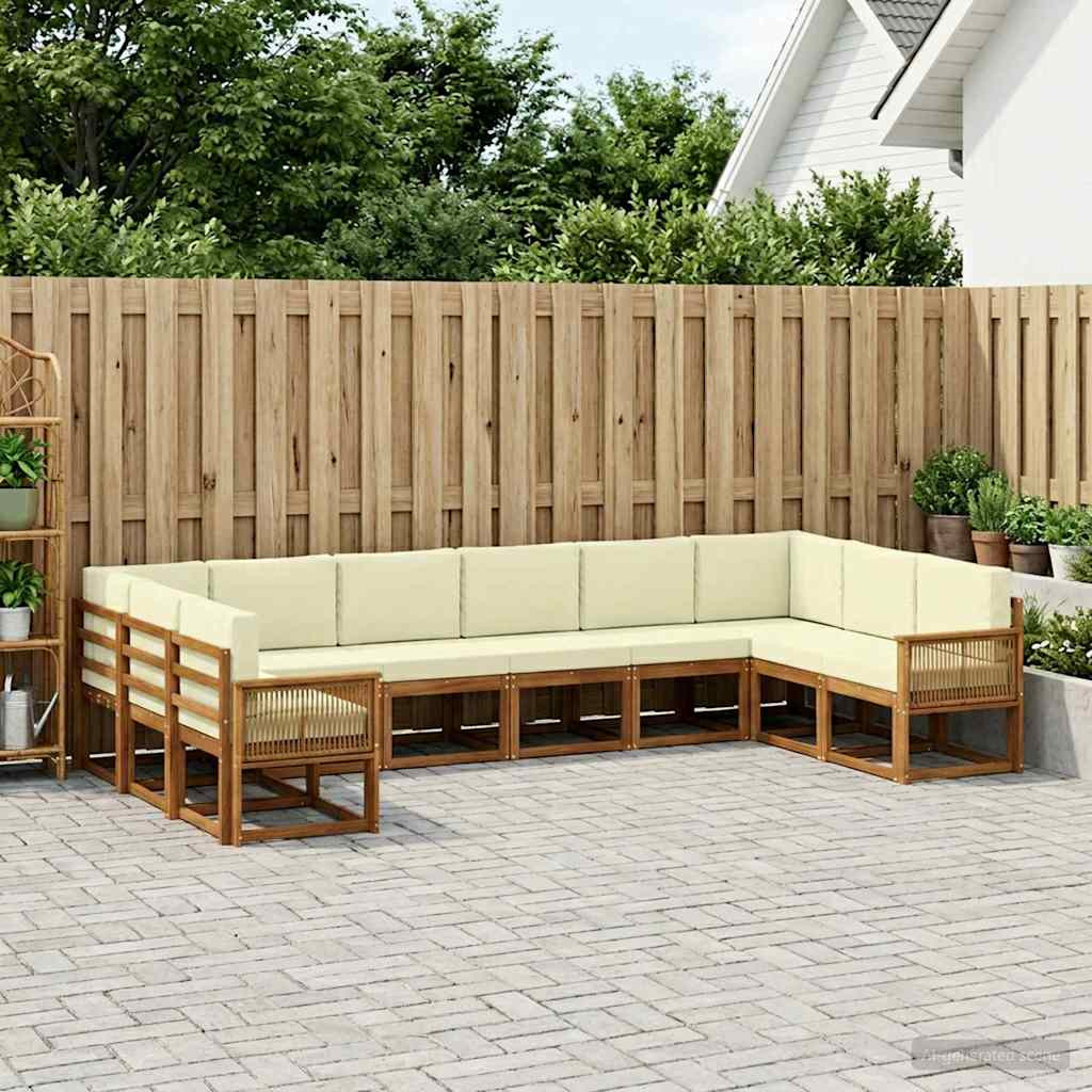 vidaXL Outdoor-Sofagarnitur 10 pcs Natur und Creme Massivholz Akazie