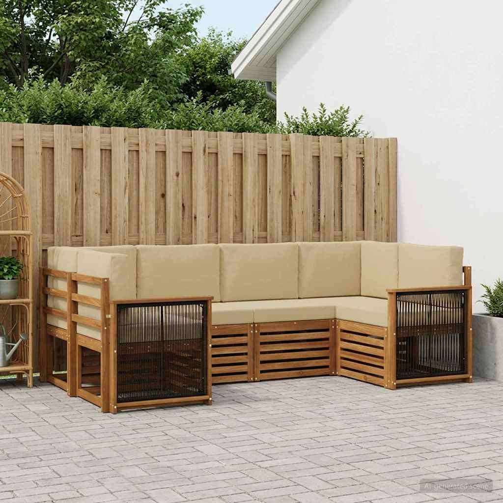 vidaXL Ecksofa Set 5 pcs Natur Massives Akazienholz und Polyester