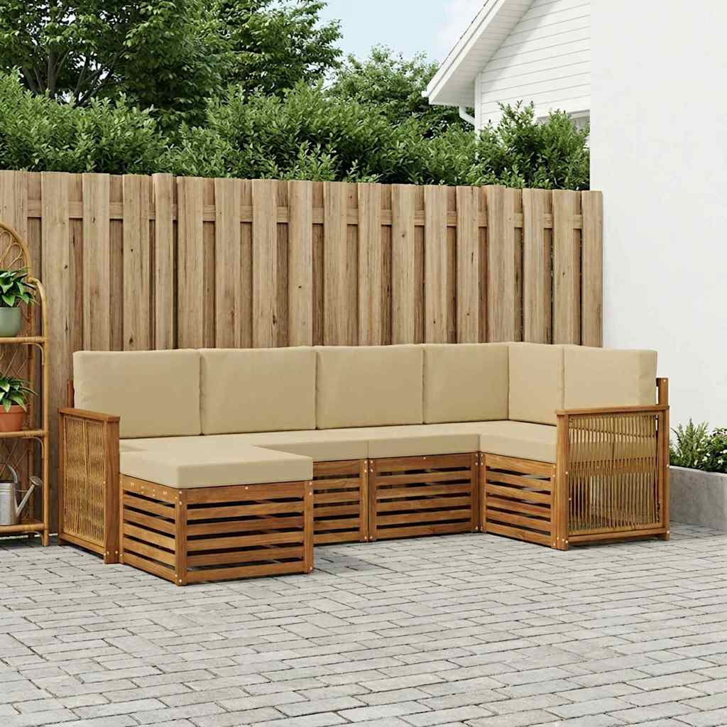 vidaXL Ecksofa Set 5 pcs Natur Massives Akazienholz und Polyester