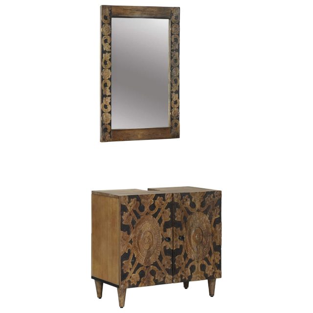 vidaXL Badezimmermöbel-Set Wandmontiert 2 pcs Braun Massivholz Mango