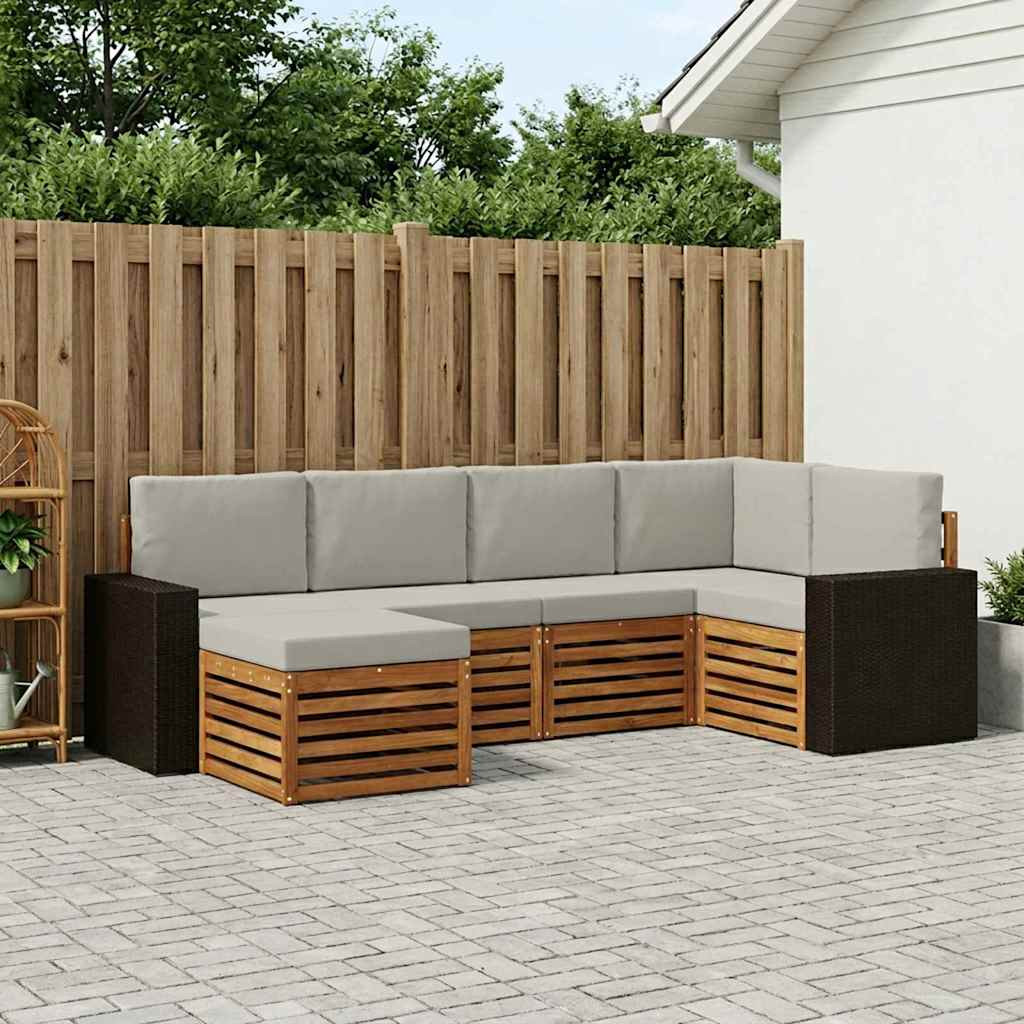 vidaXL Ecksofa Set mit Kissen 6 pcs Natürlich und Hellgrau