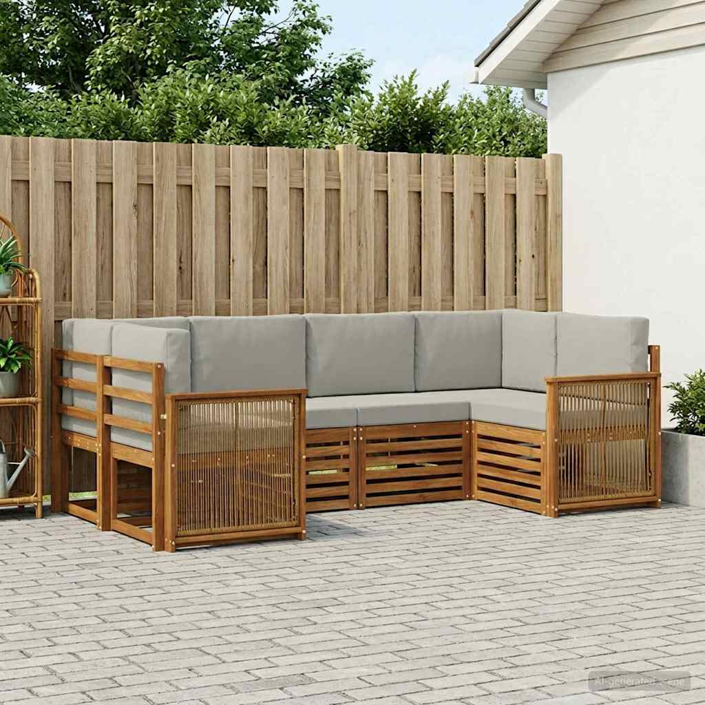 vidaXL Ecksofa Set mit Kissen 5 pcs Natürlich und Hellgrau