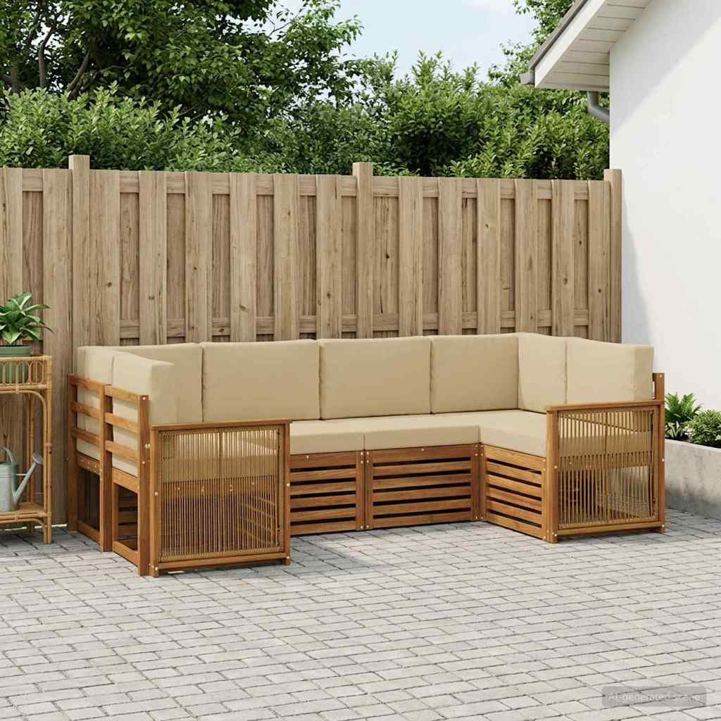 vidaXL Ecksofa Set 5 pcs Natur Massives Akazienholz und Polyester