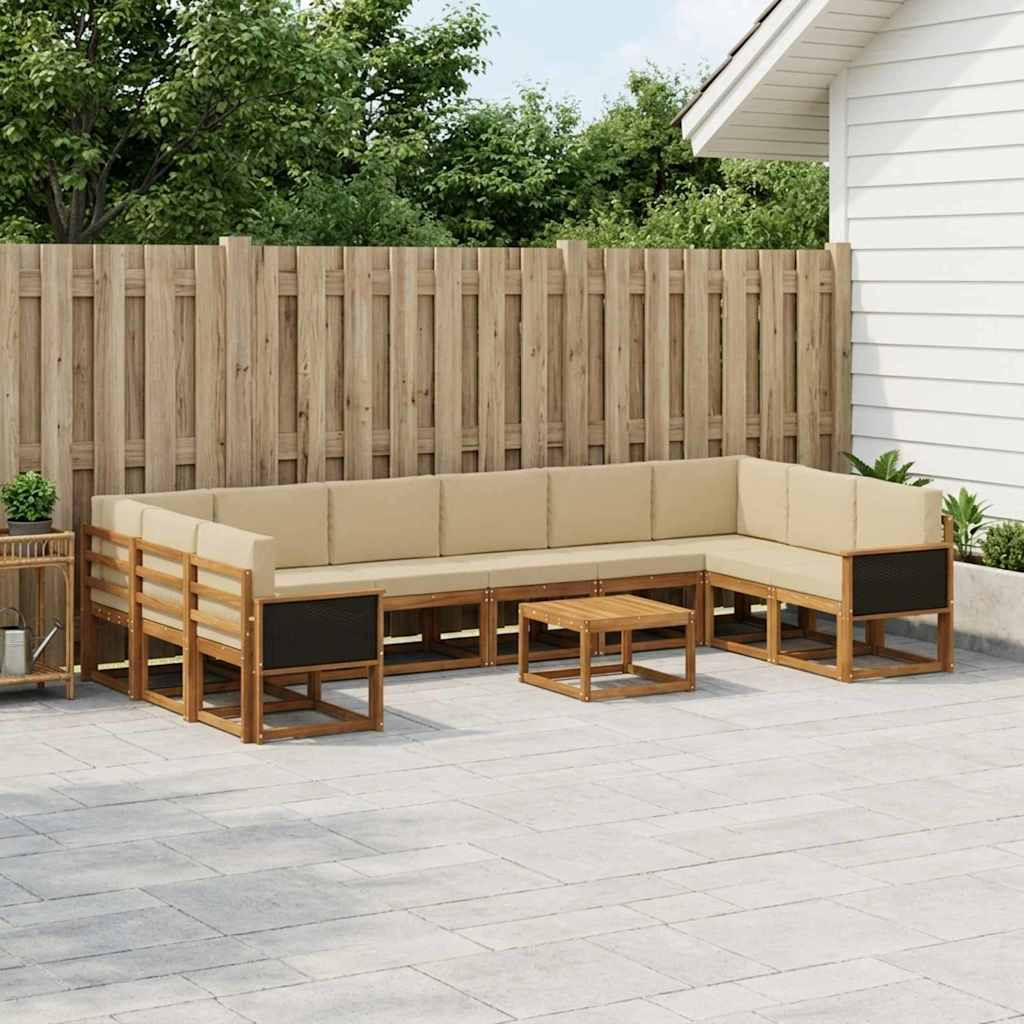 vidaXL Outdoor-Sofagarnitur 11 pcs Natur und Beige Massivholz Akazie