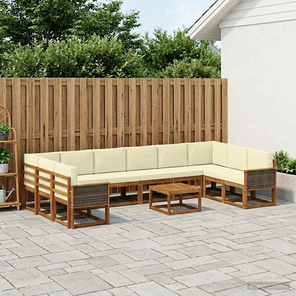 vidaXL Outdoor-Sofagarnitur 11 pcs Natur und Creme Massivholz Akazie