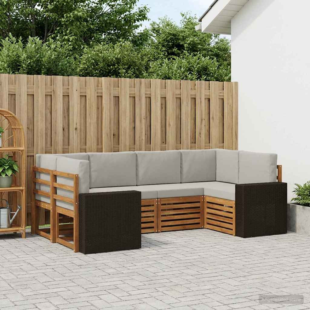 vidaXL Ecksofa Set mit Kissen 6 pcs Natürlich und Hellgrau Polyester