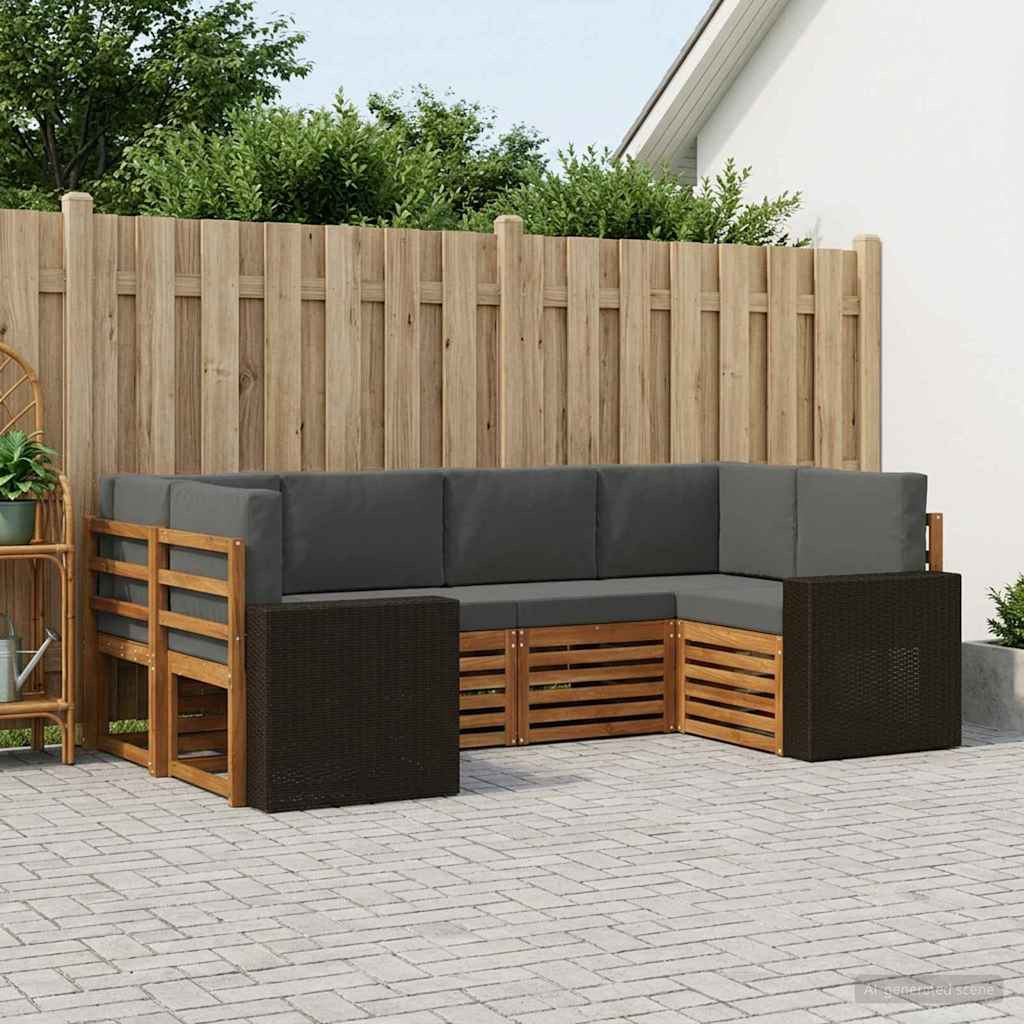 vidaXL Ecksofa Set mit Kissen 6 pcs Natur und Anthrazit Polyester