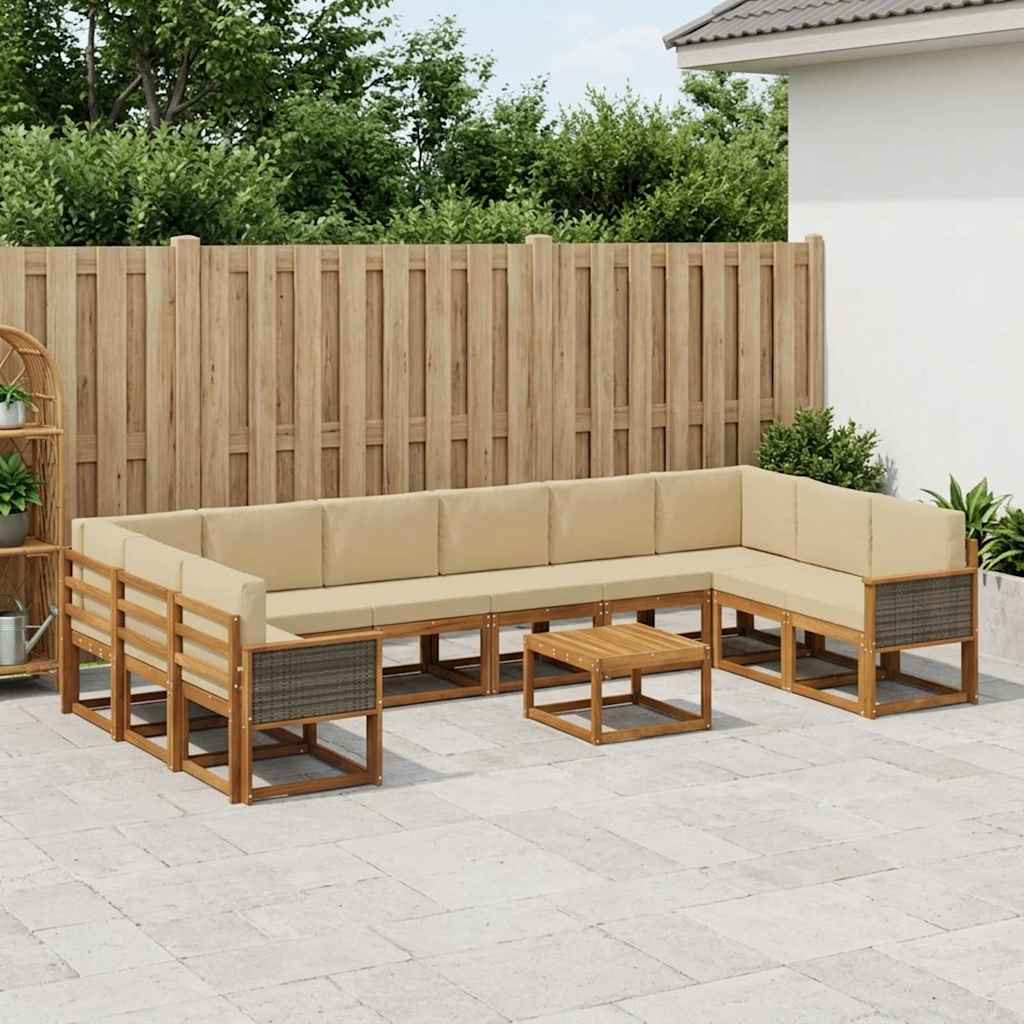 vidaXL Outdoor-Sofagarnitur 11 pcs Natur und Beige Massivholz Akazie