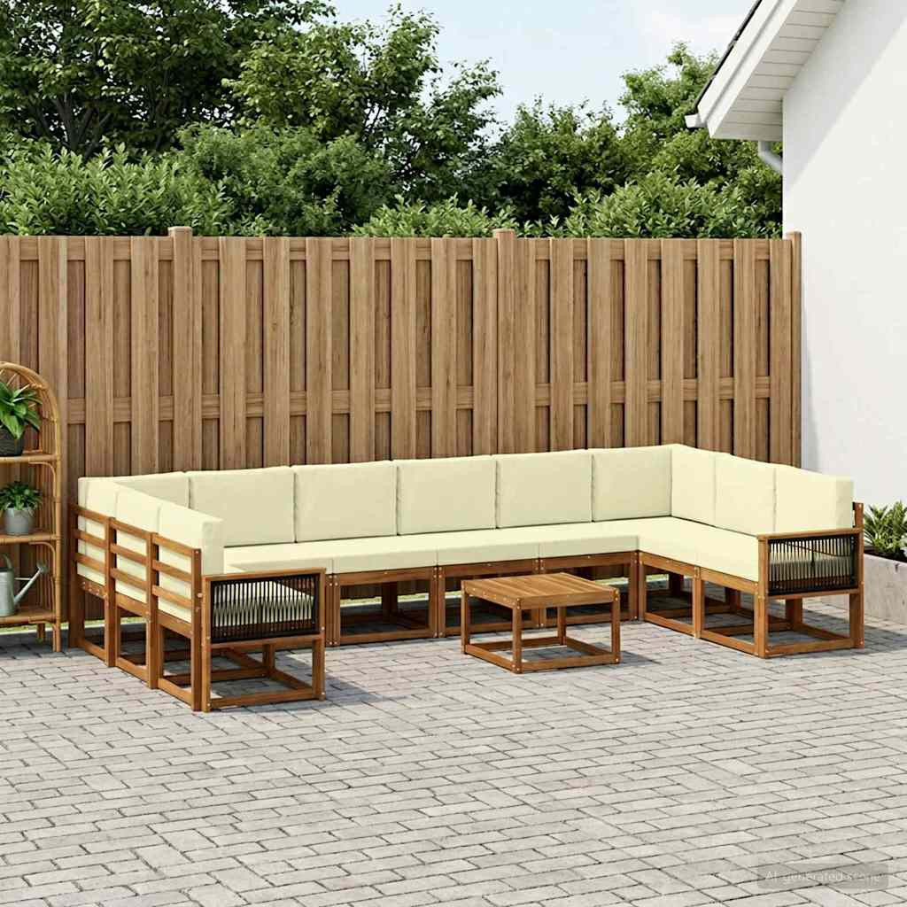 vidaXL Outdoor-Sofagarnitur 11 pcs Natur und Creme Massivholz Akazie