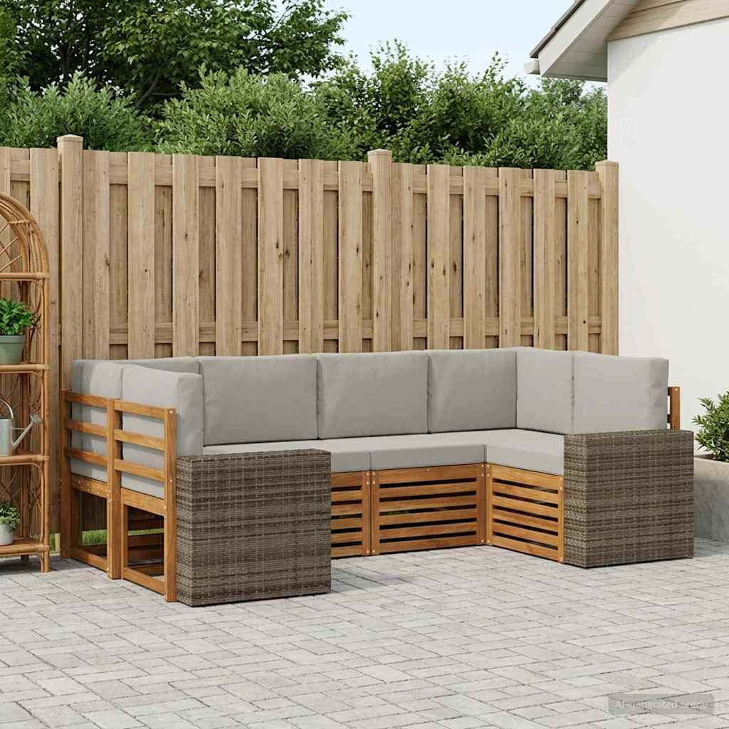 vidaXL Ecksofa Set mit Kissen 6 pcs Natürlich und Hellgrau Polyester