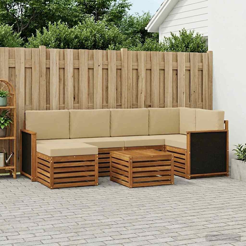 vidaXL Ecksofa Set 6 pcs Natur Massives Akazienholz und Polyester