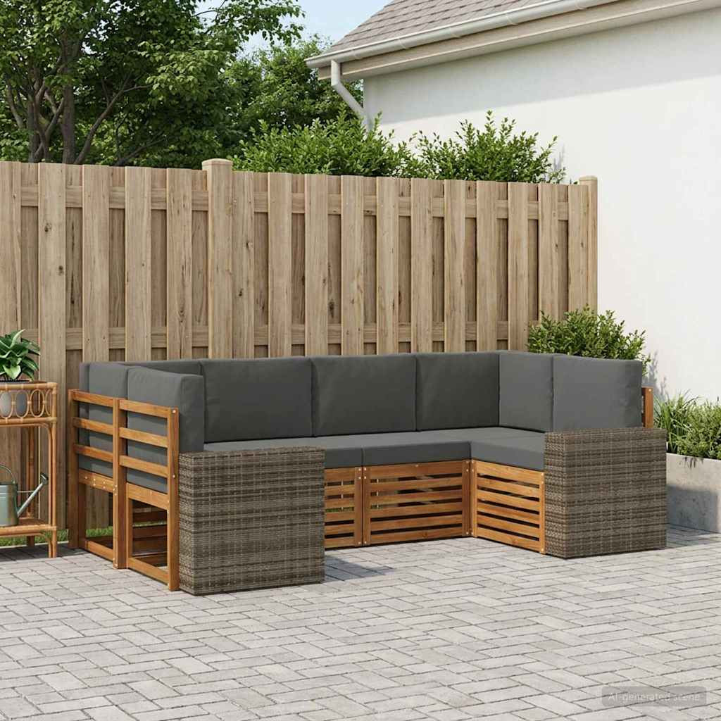 vidaXL Ecksofa Set mit Kissen 6 pcs Natur und Anthrazit Polyester