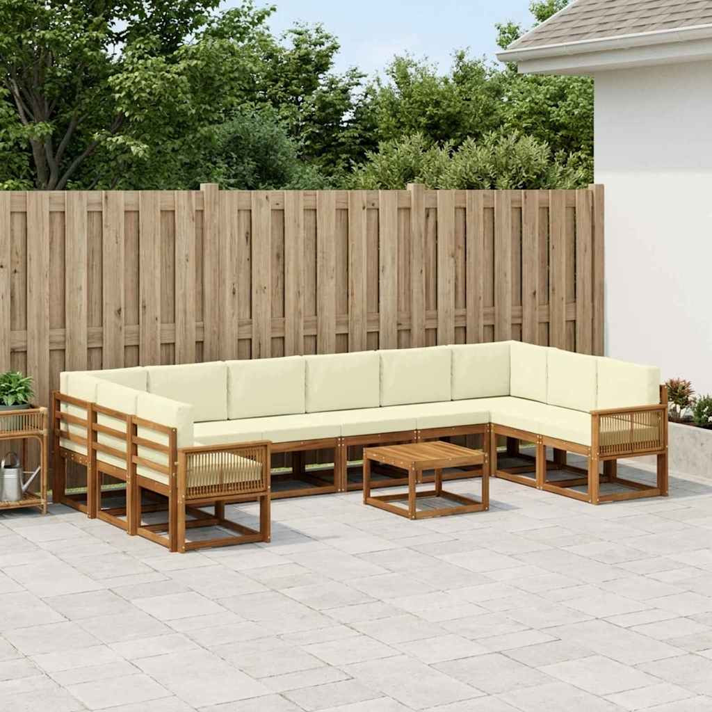 vidaXL Outdoor-Sofagarnitur 11 pcs Natur und Creme Massivholz Akazie
