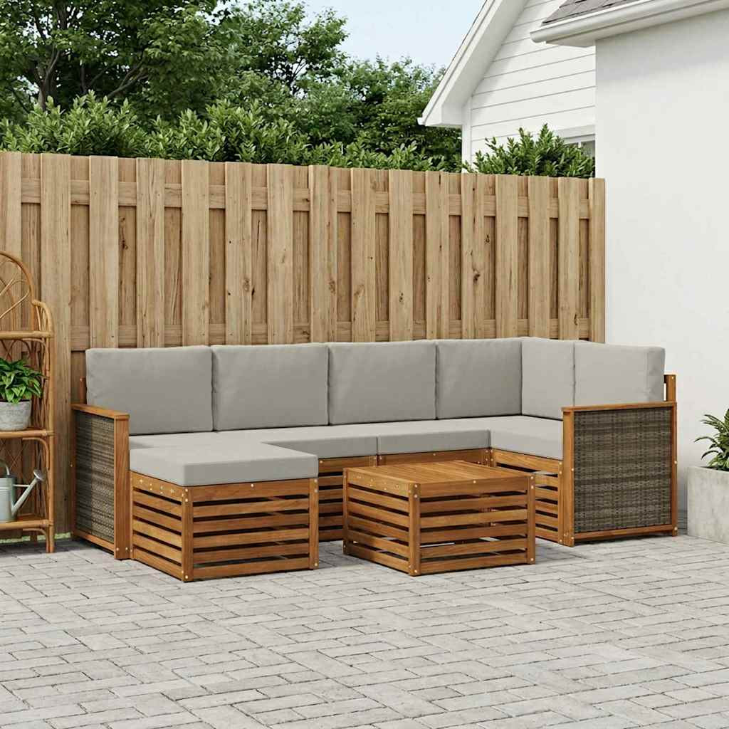 vidaXL Ecksofa Set mit Kissen 6 pcs Natürlich und Hellgrau