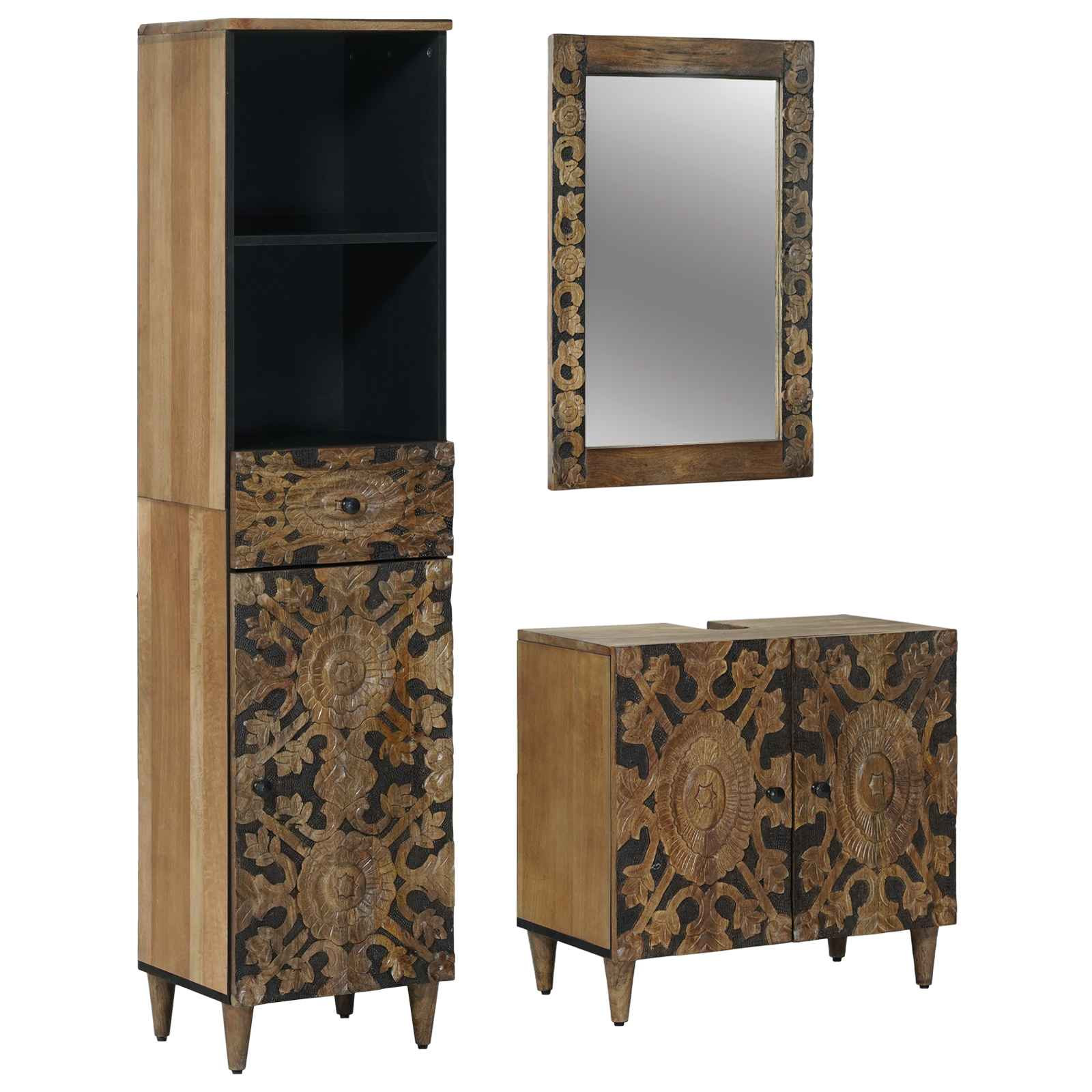 vidaXL Badezimmermöbel-Set mit Schubladen 3 pcs Braun Massivholz Mango