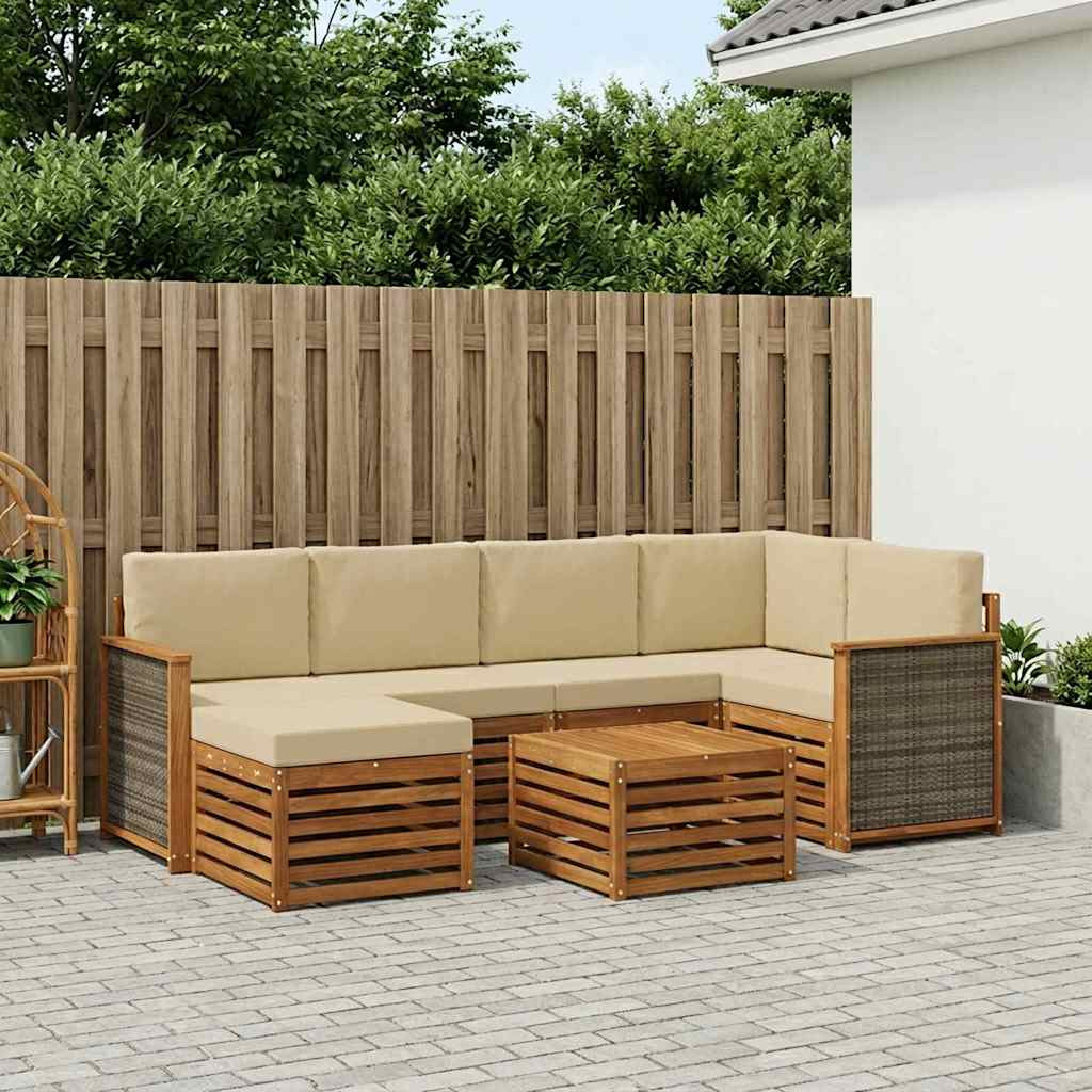 vidaXL Ecksofa Set 6 pcs Natur Massives Akazienholz und Polyester