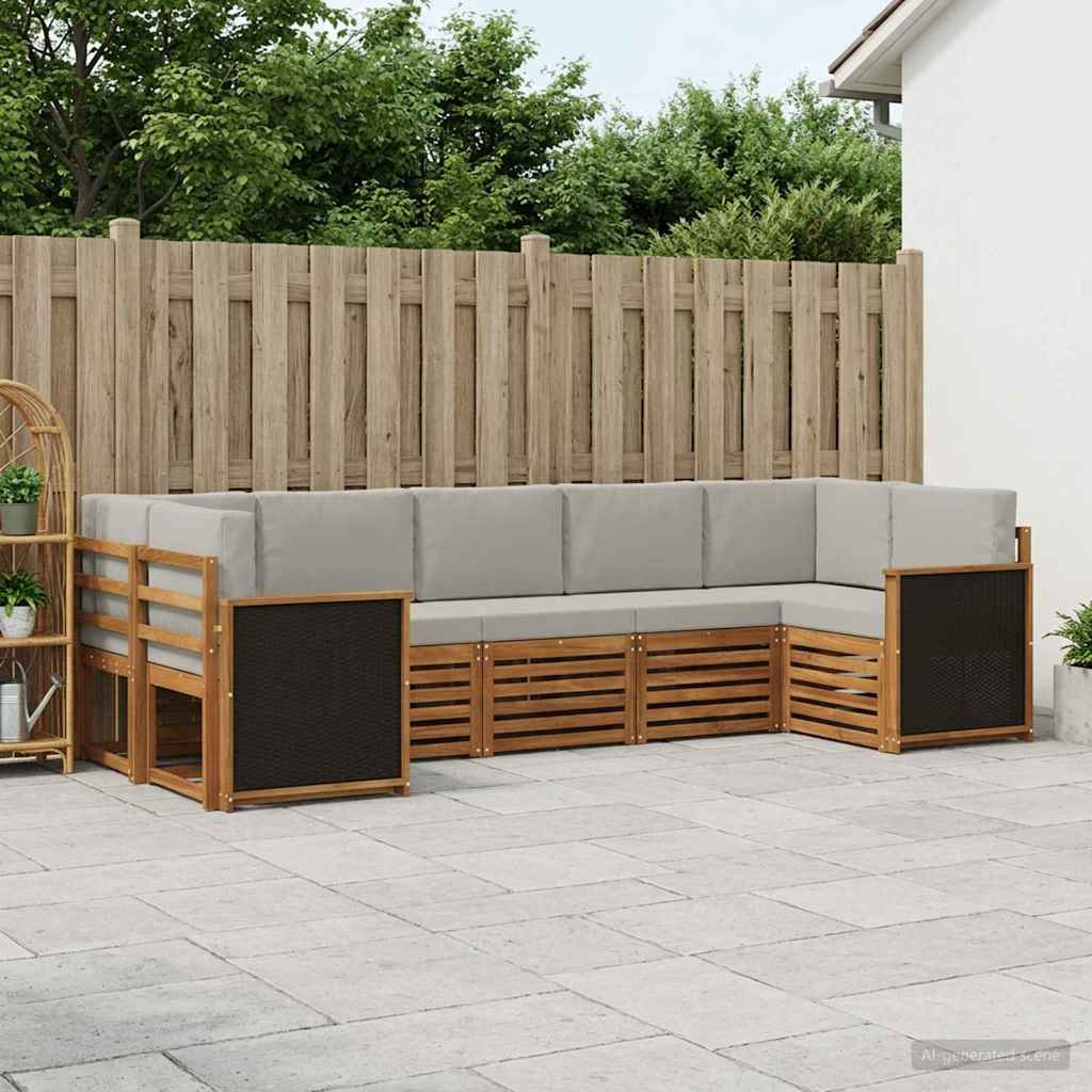 vidaXL Ecksofa Set mit Kissen 6 pcs Natürlich und Hellgrau