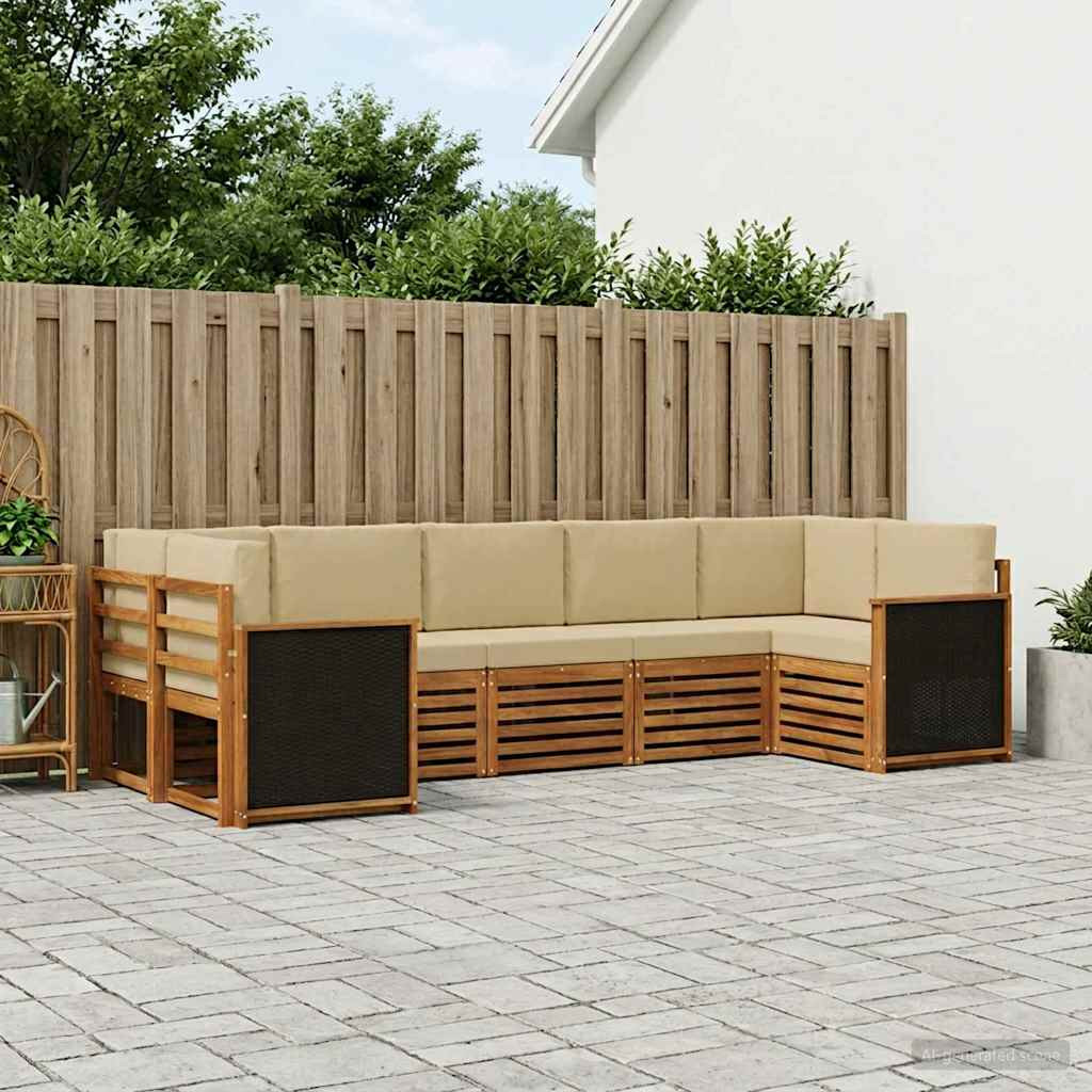 vidaXL Ecksofa Set 6 pcs Natur Massives Akazienholz und Polyester