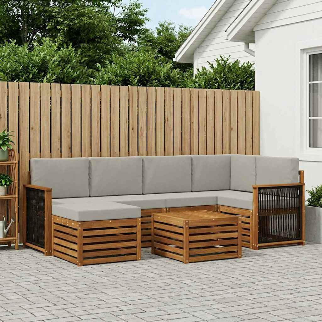 vidaXL Ecksofa Set mit Kissen 6 pcs Natürlich und Hellgrau