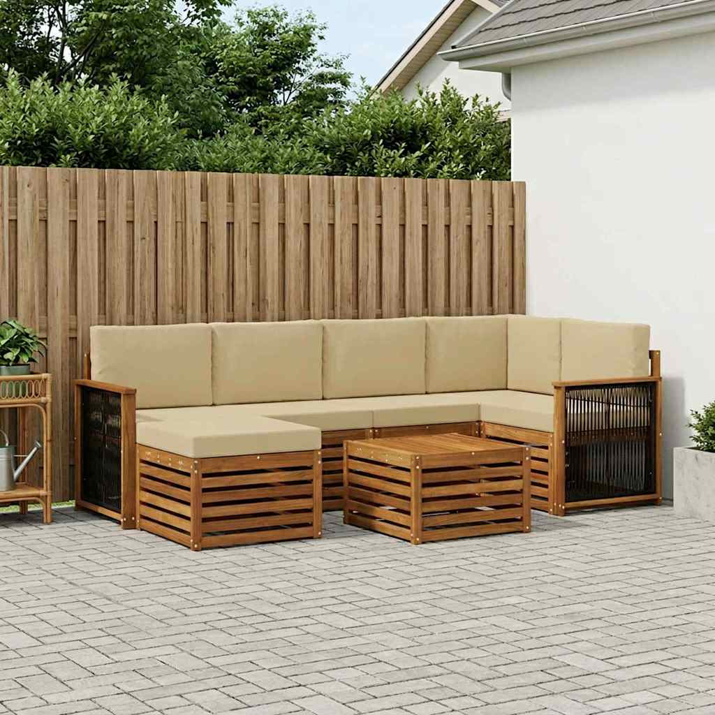 vidaXL Ecksofa Set 6 pcs Natur Massives Akazienholz und Polyester