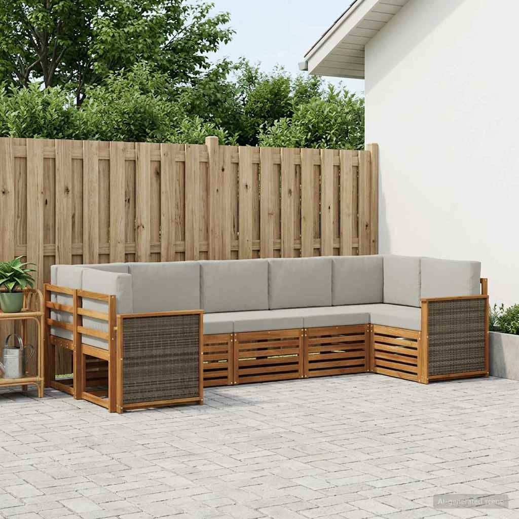 vidaXL Ecksofa Set mit Kissen 6 pcs Natürlich und Hellgrau