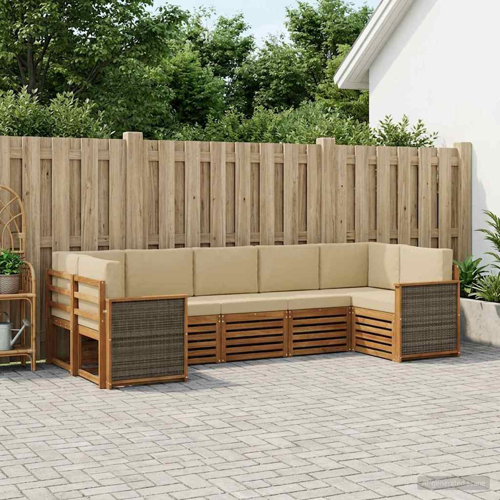 vidaXL Ecksofa Set 6 pcs Natur Massives Akazienholz und Polyester