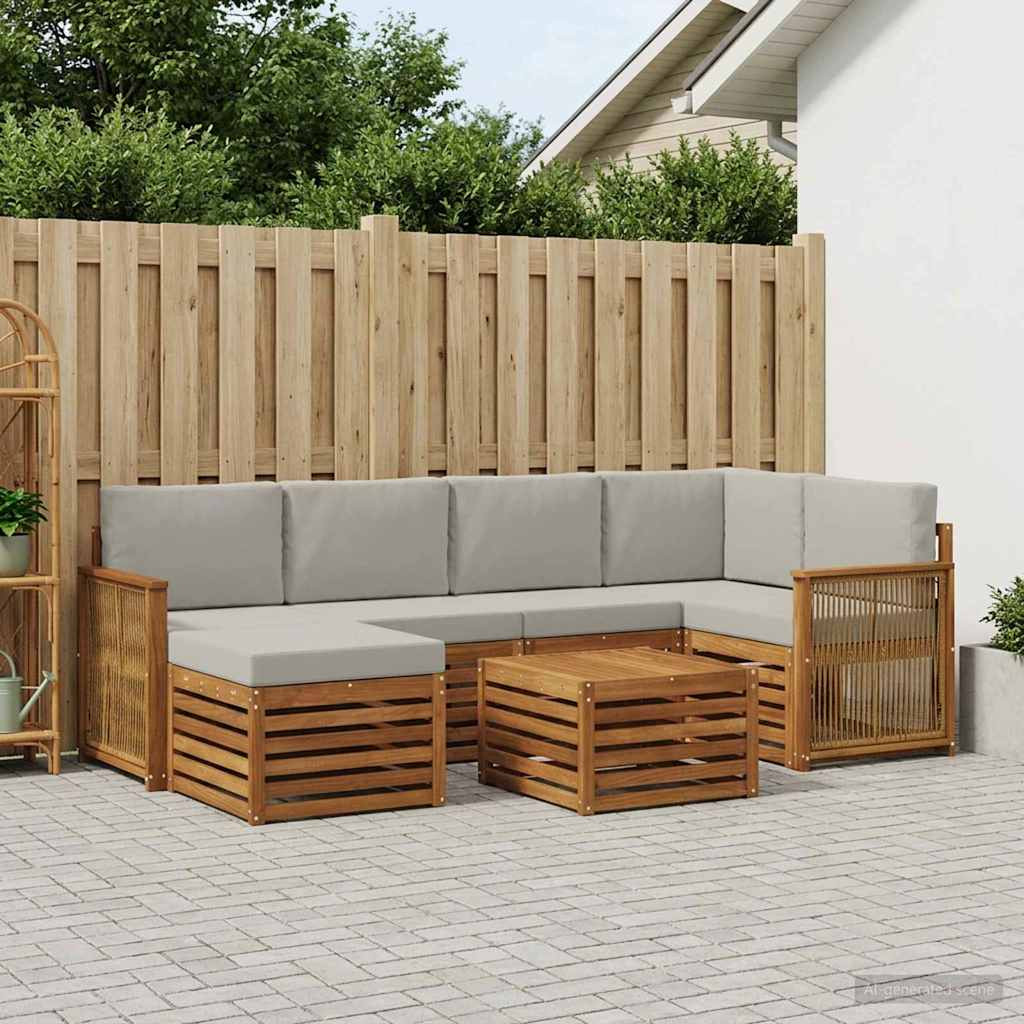 vidaXL Ecksofa Set mit Kissen 6 pcs Natürlich und Hellgrau