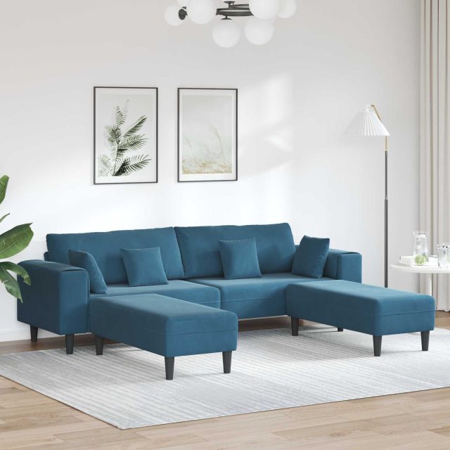 vidaXL Sofa 3 pcs Blau 250 x 188 x 76 cm Samt