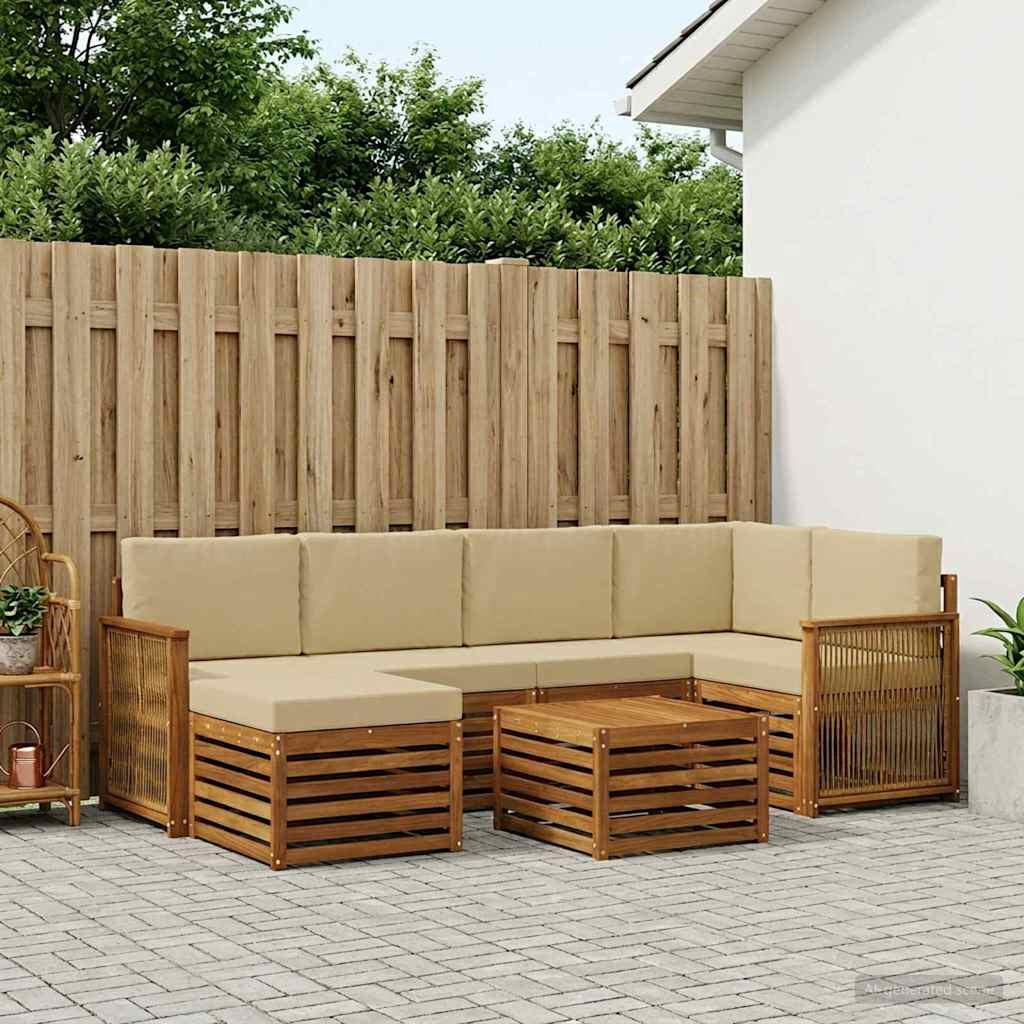 vidaXL Ecksofa Set 6 pcs Natur Massives Akazienholz und Polyester