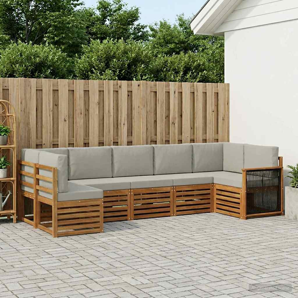 vidaXL Ecksofa Set mit Kissen 6 pcs Natürlich und Hellgrau