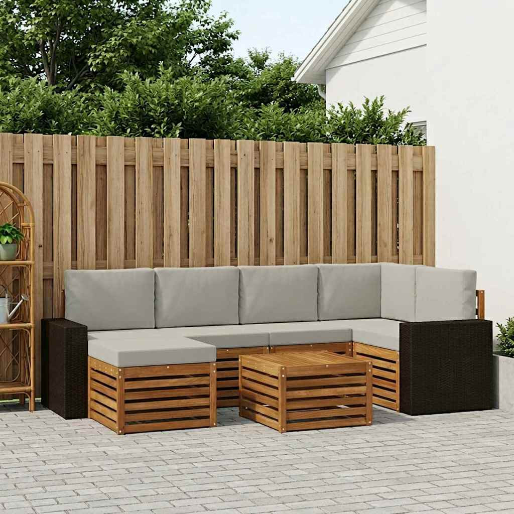 vidaXL Ecksofa Set 7 pcs Natürlich und Hellgrau Massivholz Akazie