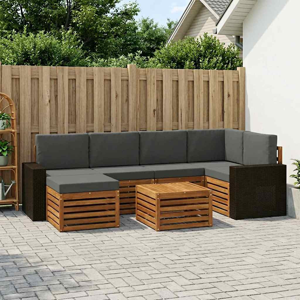 vidaXL Ecksofa Set 7 pcs Natur und Anthrazit Massivholz Akazie