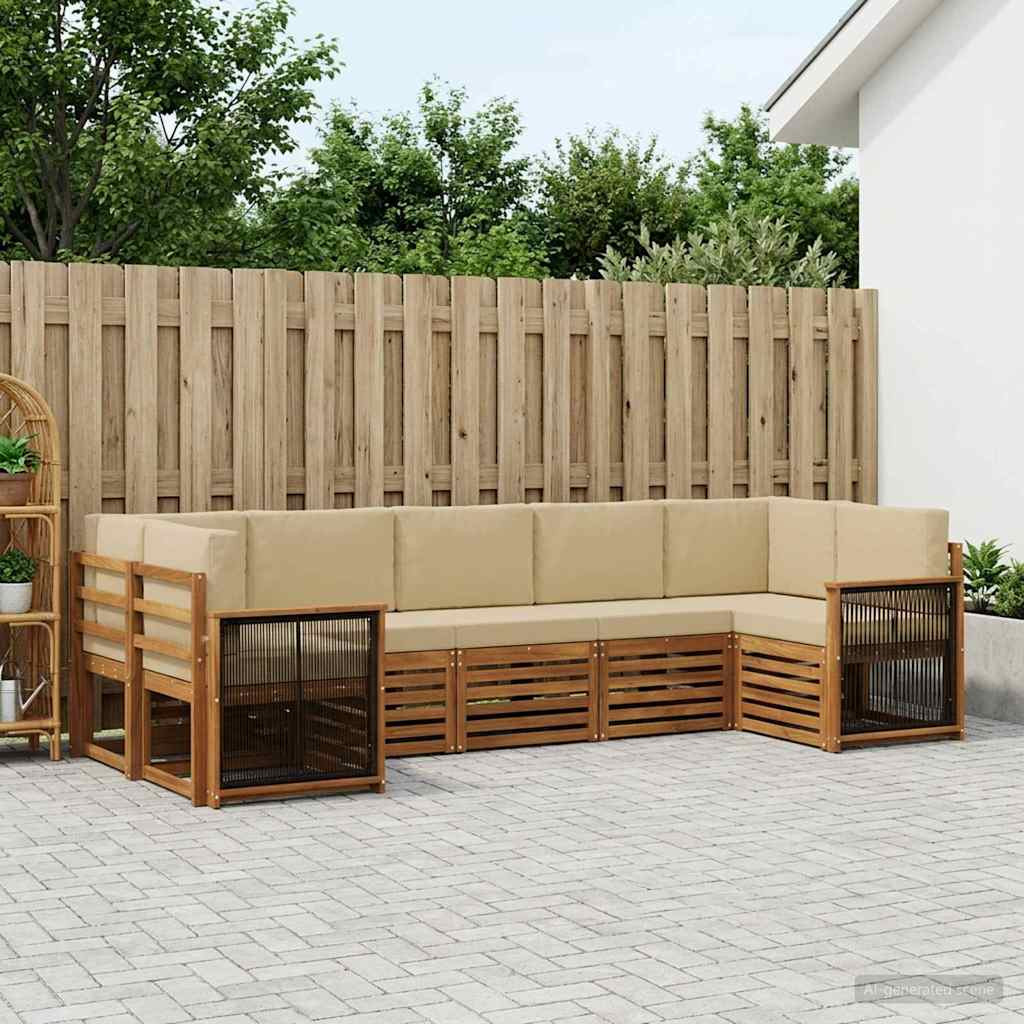 vidaXL Ecksofa Set 6 pcs Natur Massives Akazienholz und Polyester