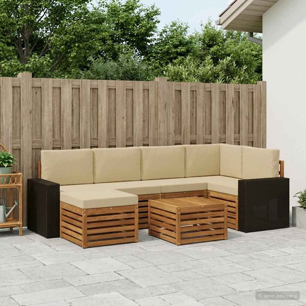 vidaXL Ecksofa Set mit Kissen 7 pcs Natur und Beige Massivholz Akazie