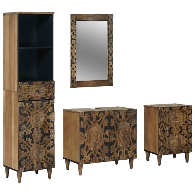 vidaXL Badezimmermöbel-Set mit Schubladen 4 pcs Braun Massivholz Mango