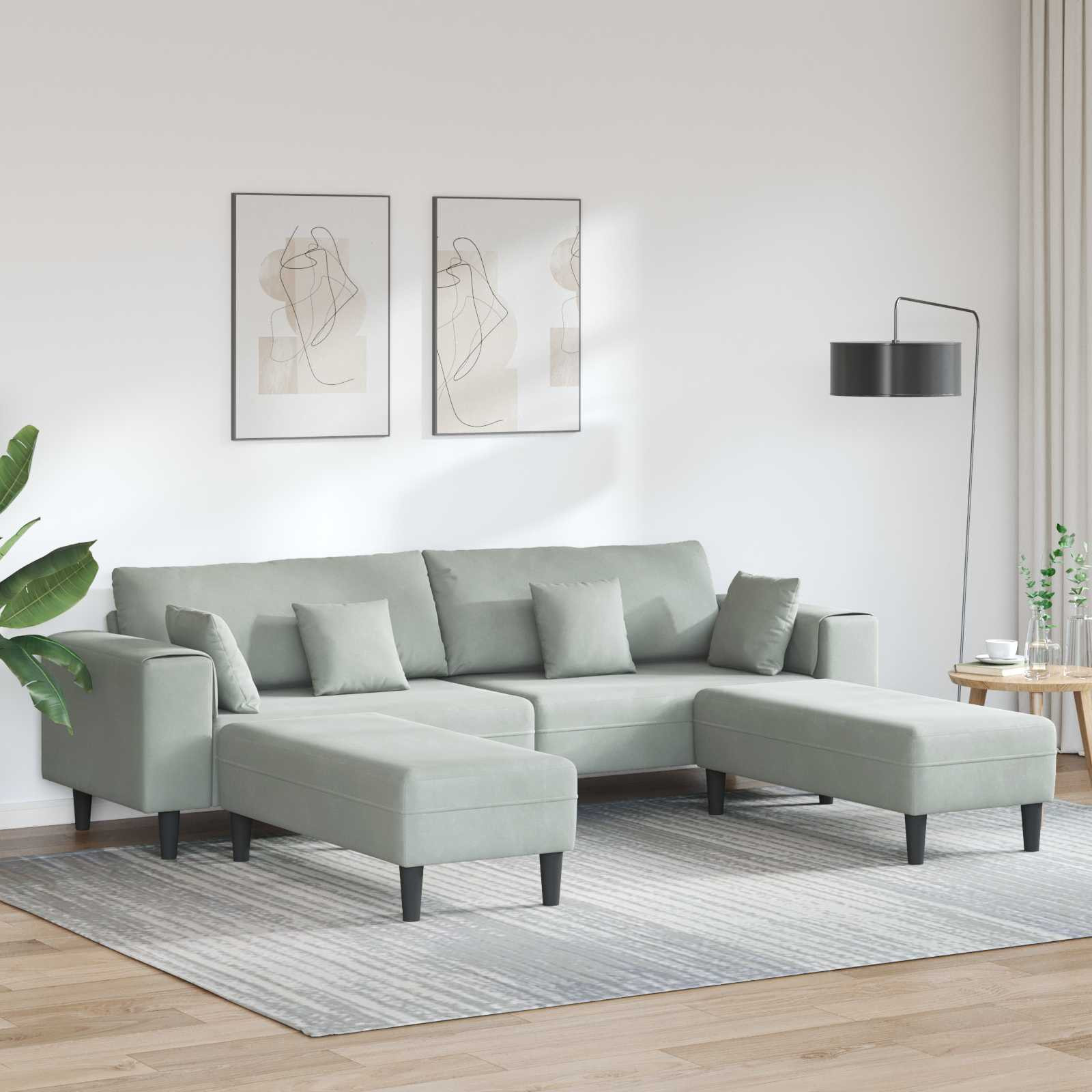 vidaXL Sofa 3 pcs Hellgrau 250 x 188 x 76 cm Samt