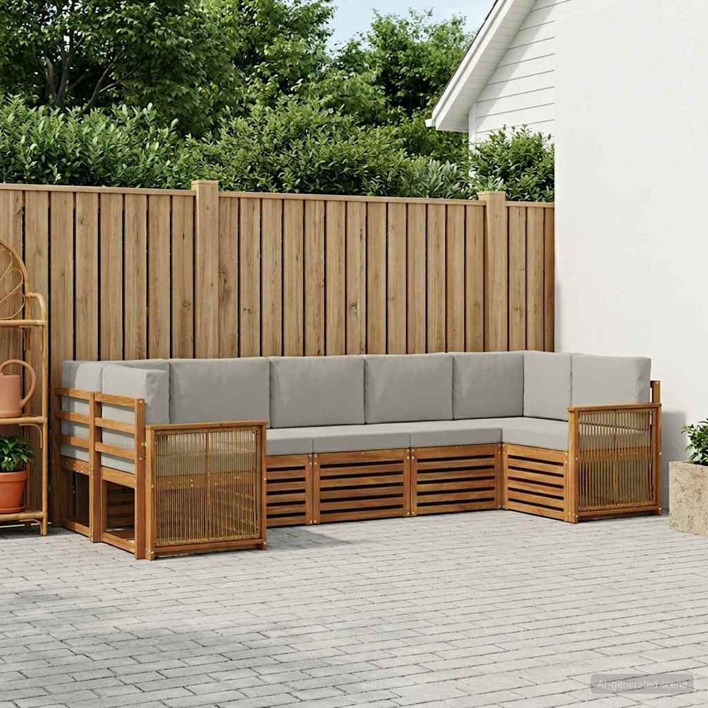 vidaXL Ecksofa Set mit Kissen 6 pcs Natürlich und Hellgrau