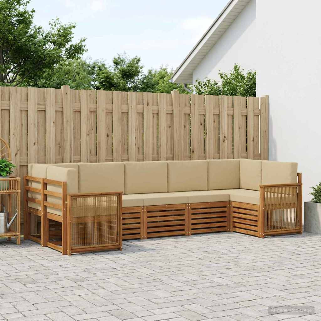 vidaXL Ecksofa Set 6 pcs Natur Massives Akazienholz und Polyester