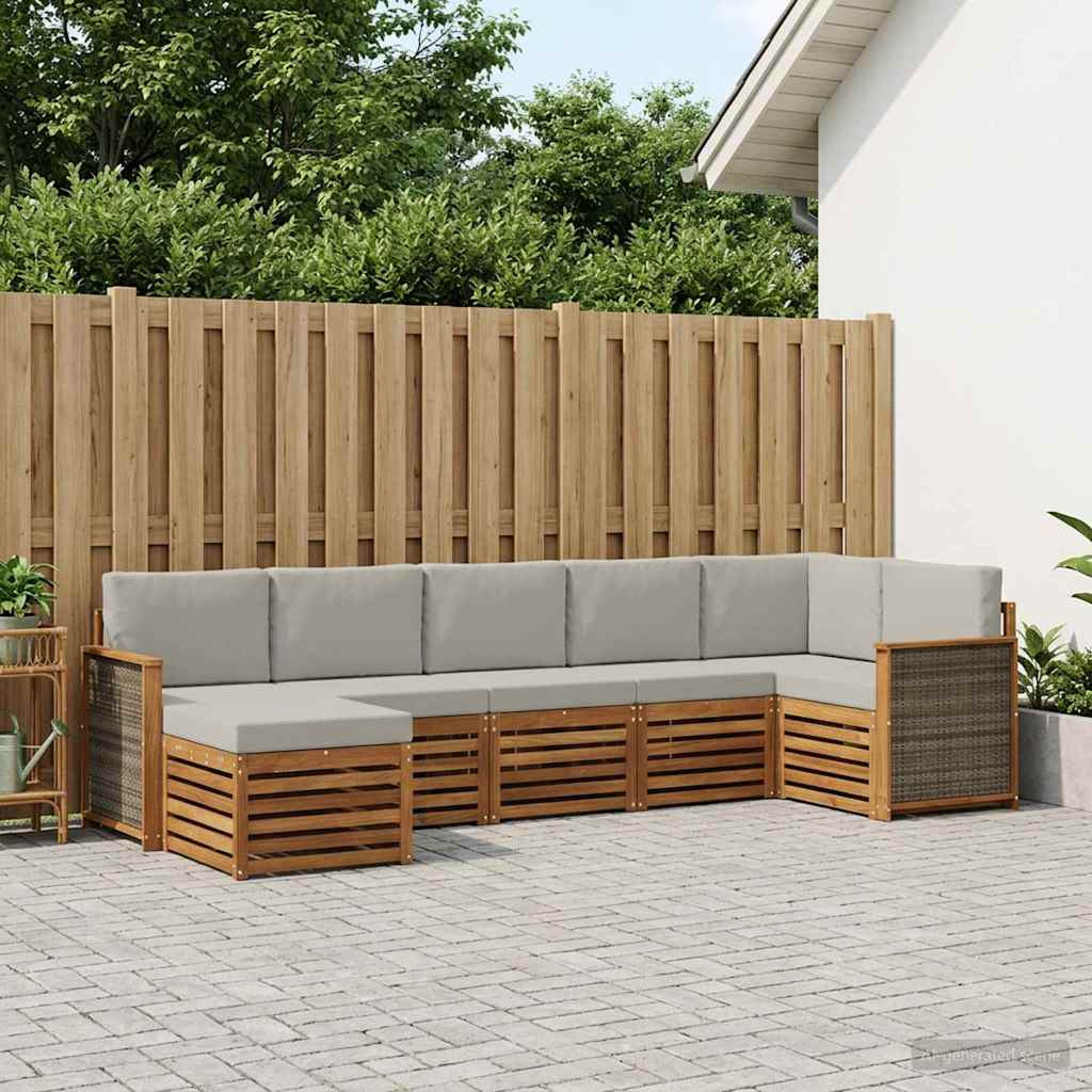 vidaXL Ecksofa Set mit Kissen 6 pcs Natürlich und Hellgrau