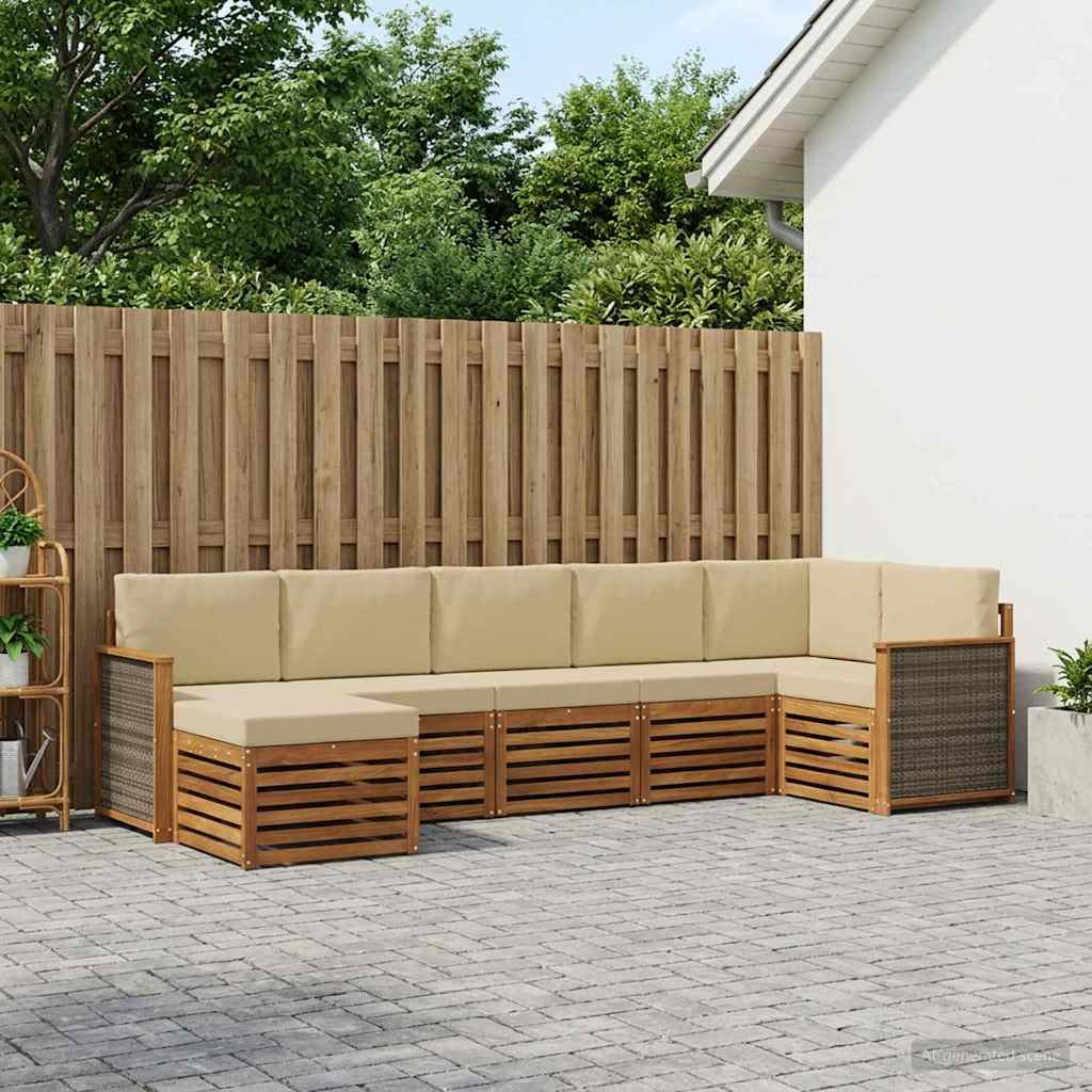 vidaXL Ecksofa Set 6 pcs Natur Massives Akazienholz und Polyester