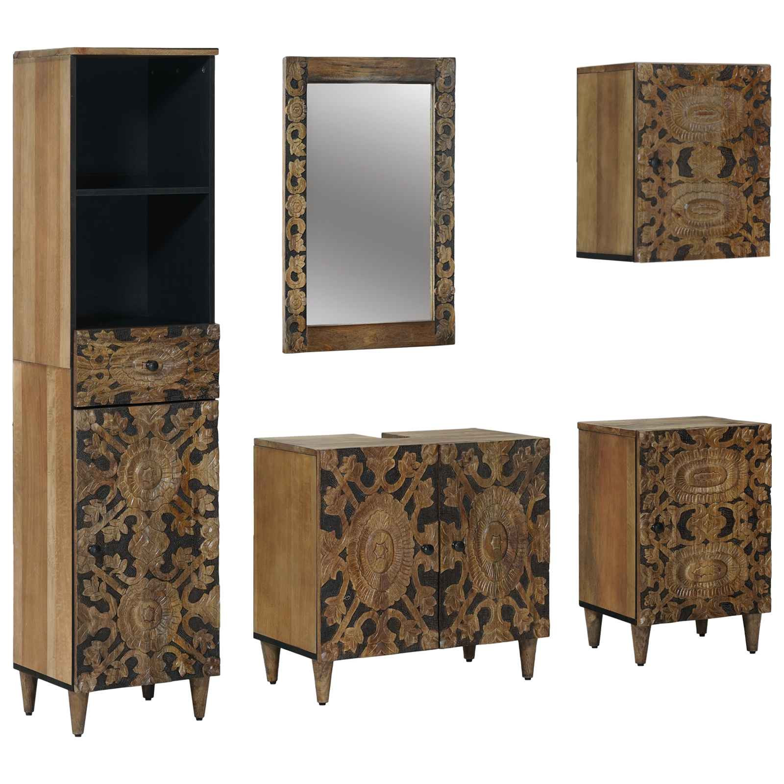 vidaXL Badezimmermöbel-Set mit Schubladen 5 pcs Braun Massivholz Mango
