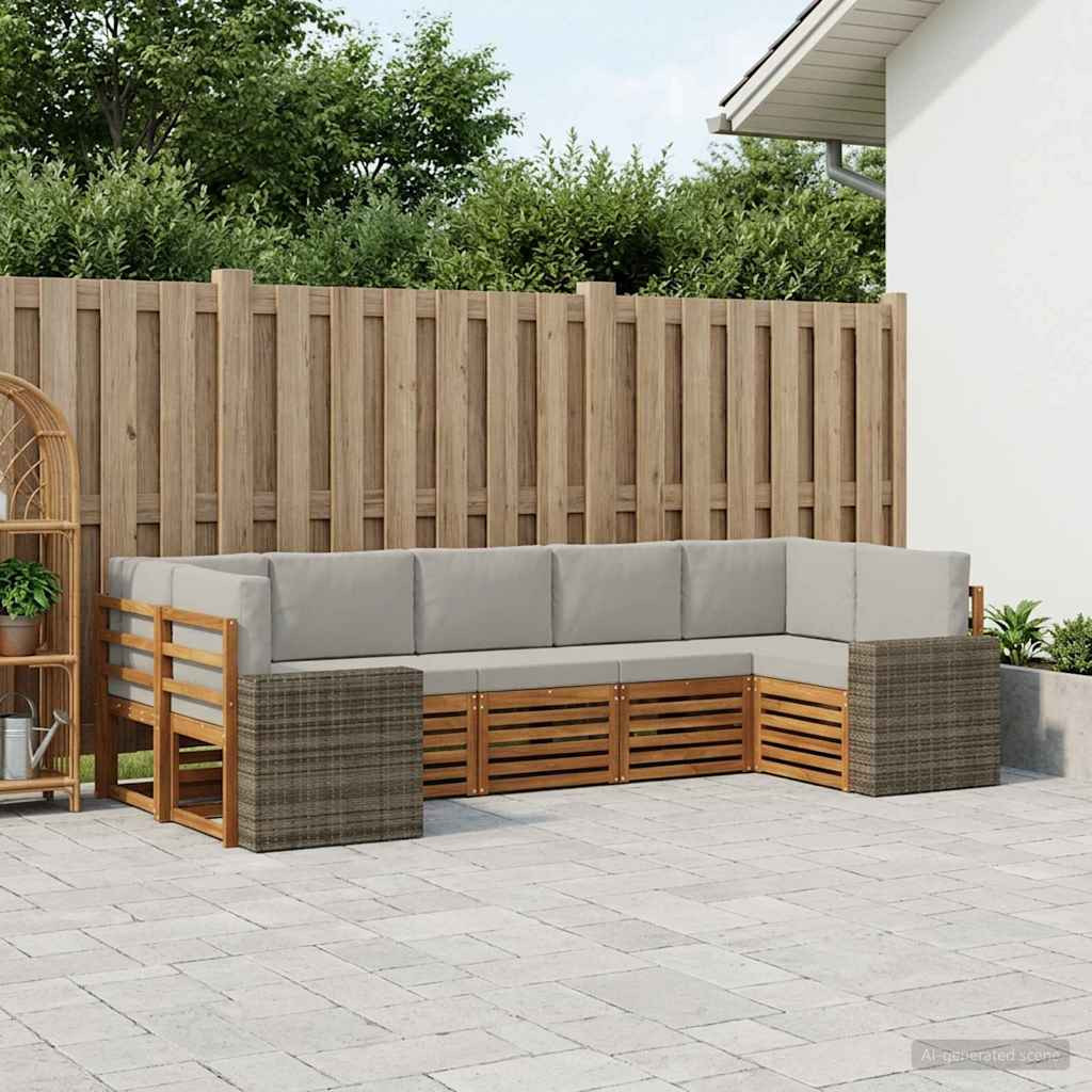 vidaXL Ecksofa Set mit Kissen 7 pcs Natürlich und Hellgrau Polyester