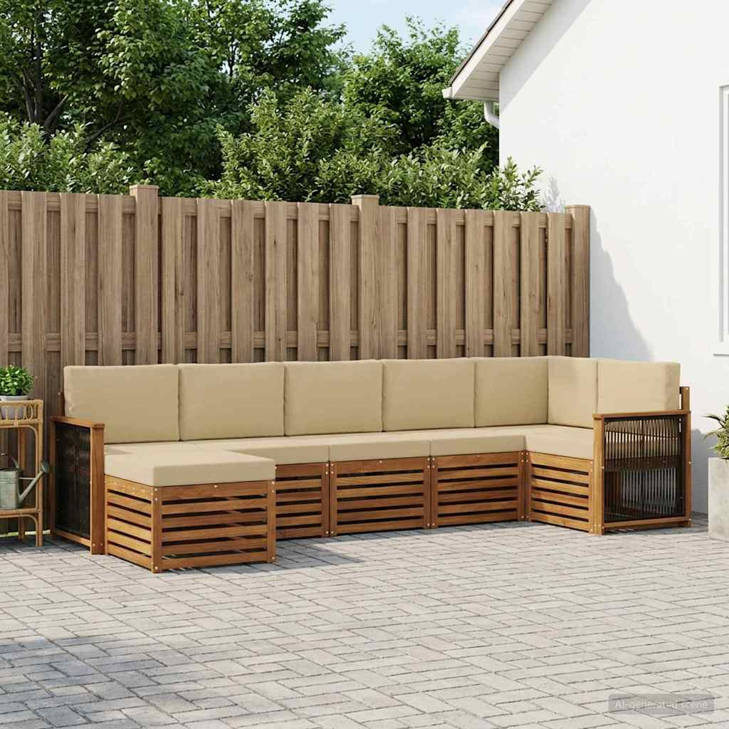 vidaXL Ecksofa Set 6 pcs Natur Massives Akazienholz und Polyester