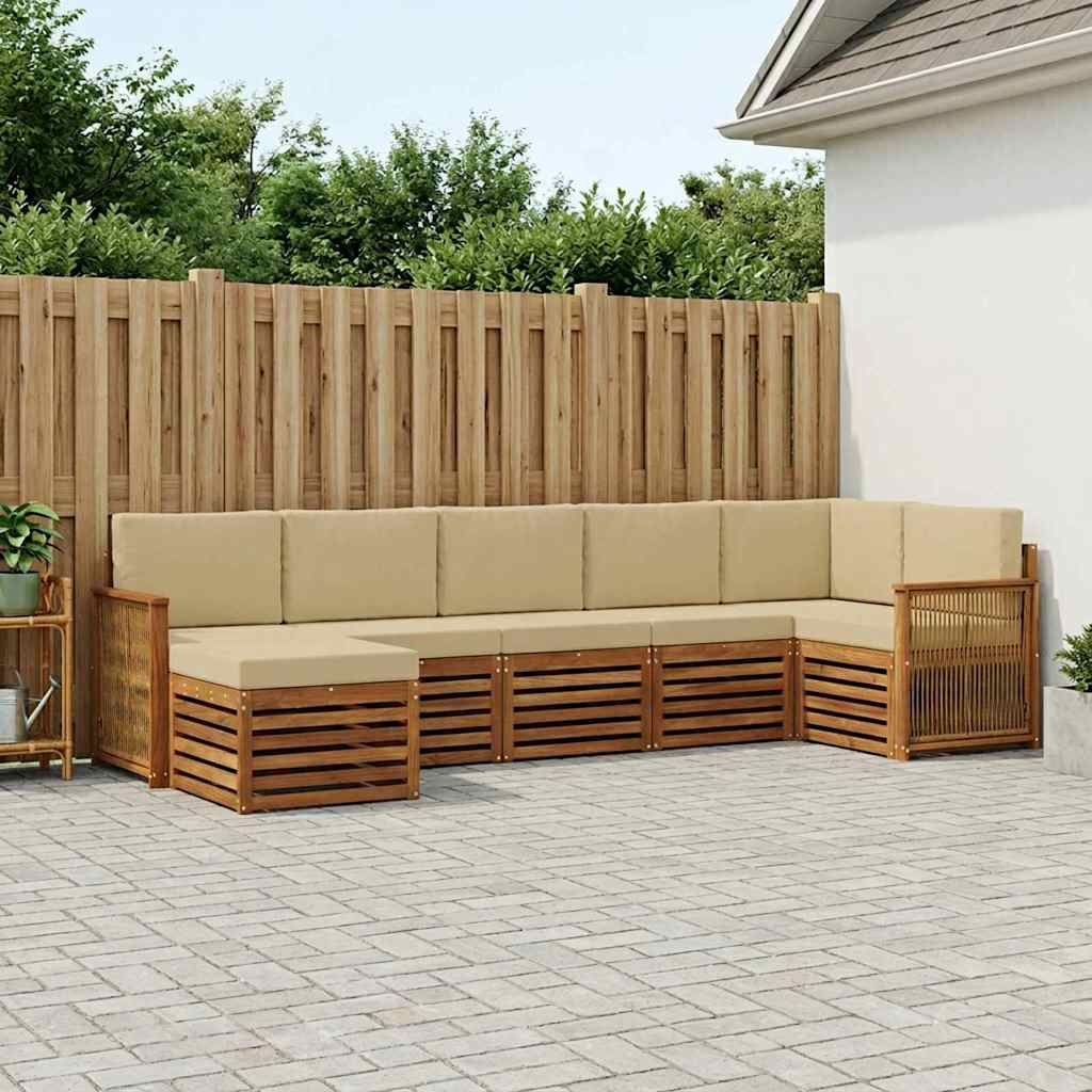 vidaXL Ecksofa Set 6 pcs Natur Massives Akazienholz und Polyester