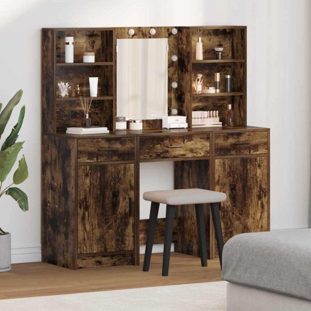 vidaXL Schminktischset mit LED 3 pcs Geräucherte Eiche Holzwerkstoff