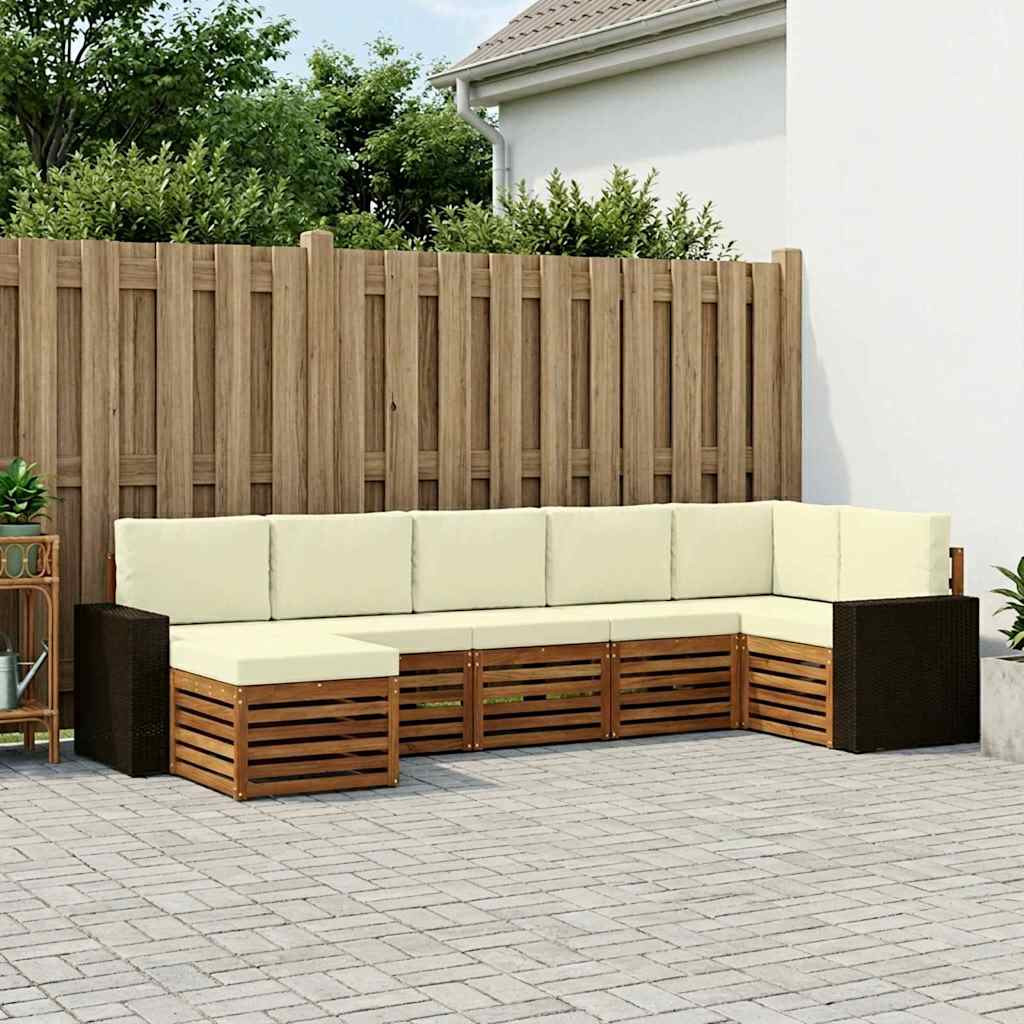 vidaXL Ecksofa Set mit Kissen 7 pcs Natur und Creme Massivholz Akazie