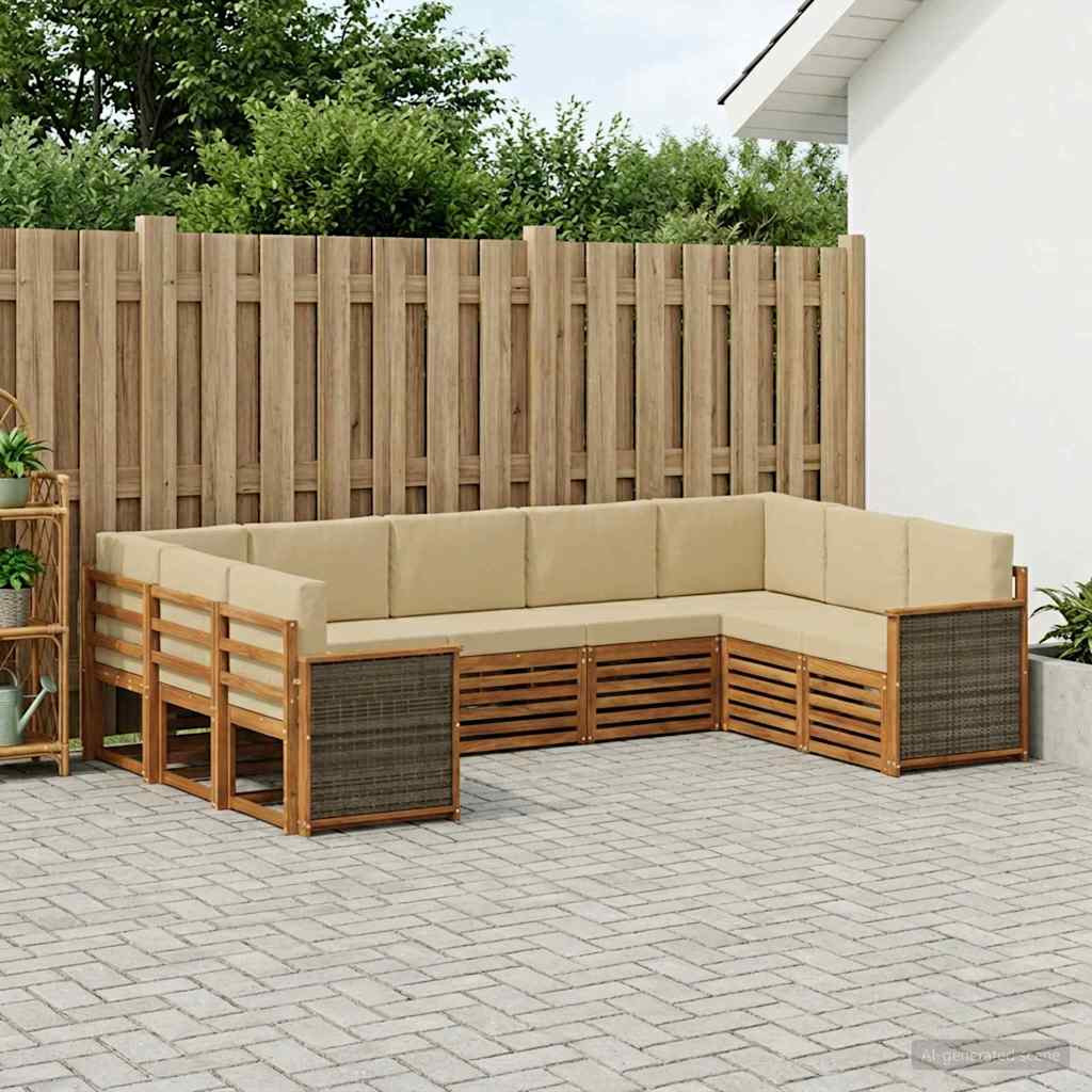 vidaXL Ecksofa Set 7 pcs Natur Massives Akazienholz und Polyester