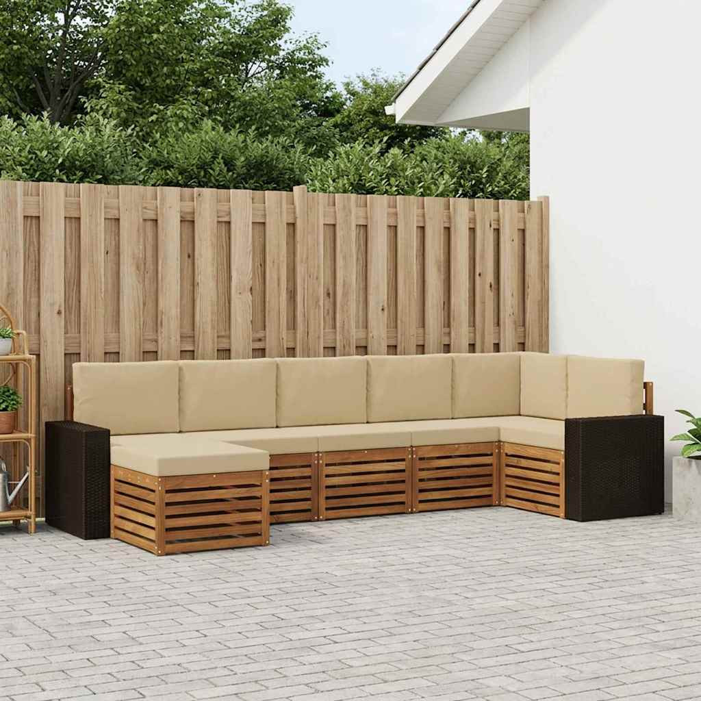 vidaXL Ecksofa Set mit Kissen 7 pcs Natur und Beige Massivholz Akazie